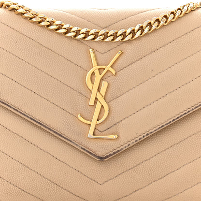 Saint Laurent Grain De Poudre Matelasse Chevron Monogram Chain Wallet Dark Beige 8 of 18