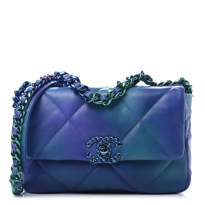 Chanel Tie Dye Calfskin Quilted Medium Chanel 19 Flap Blue Purple 1 of 4