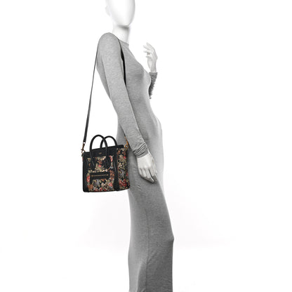 Celine Calfskin Lambskin Canvas Jacquard Floral Nano Luggage Black 2 of 11