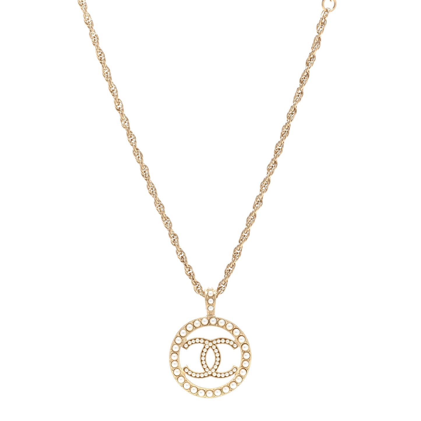 Pearl CC Round Pendant Necklace Gold