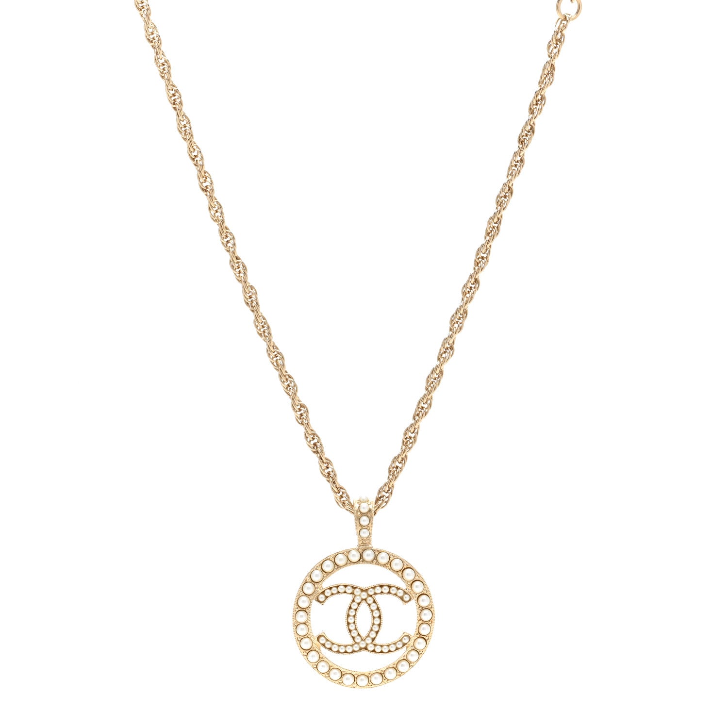 Chanel Pearl CC Round Pendant Necklace Gold 1 of 5