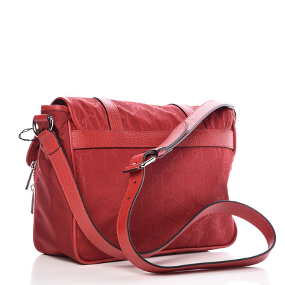 Gucci Nylon Monogram Double Buckle Flap Messenger Bag Vibrant Red 3 of 10