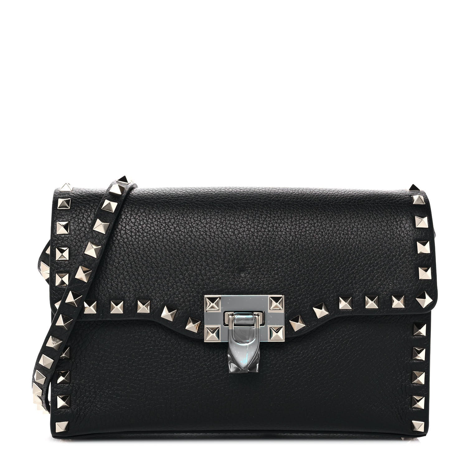 Valentino Garavani Pebbled Calfskin Medium Rockstud Flip Lock Crossbody Bag Black 1 of 8