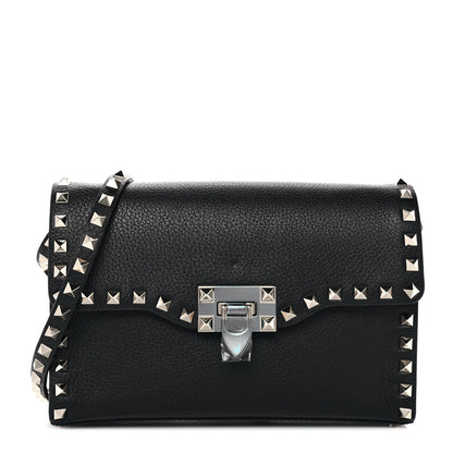 Valentino Garavani Pebbled Calfskin Medium Rockstud Flip Lock Crossbody Bag Black 1 of 8