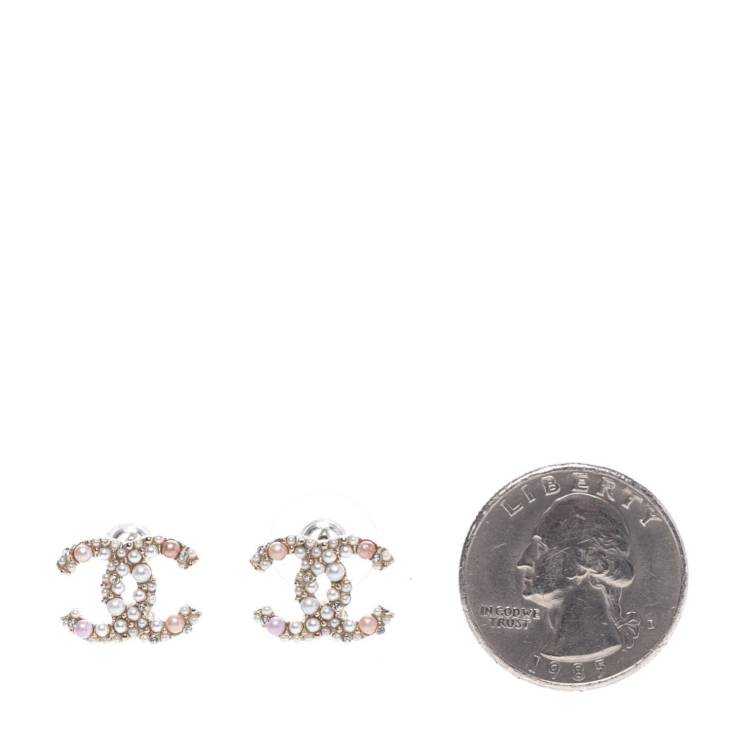 Pearl Crystal CC Charms Stud Earrings Light Gold Pink
