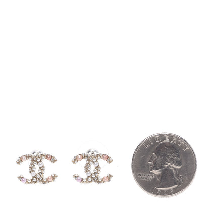Chanel Pearl Crystal CC Charms Stud Earrings Light Gold Pink 2 of 5