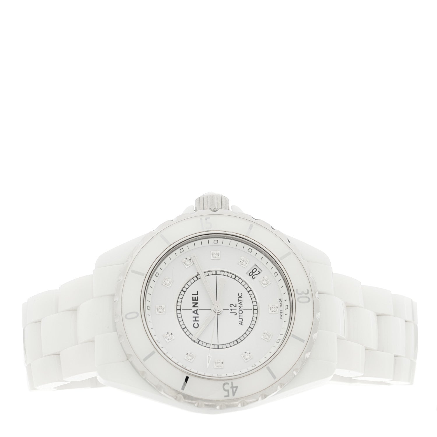 Chanel Stainless Steel Ceramic Diamond 38mm J12 Automatic Watch White 2 of 5