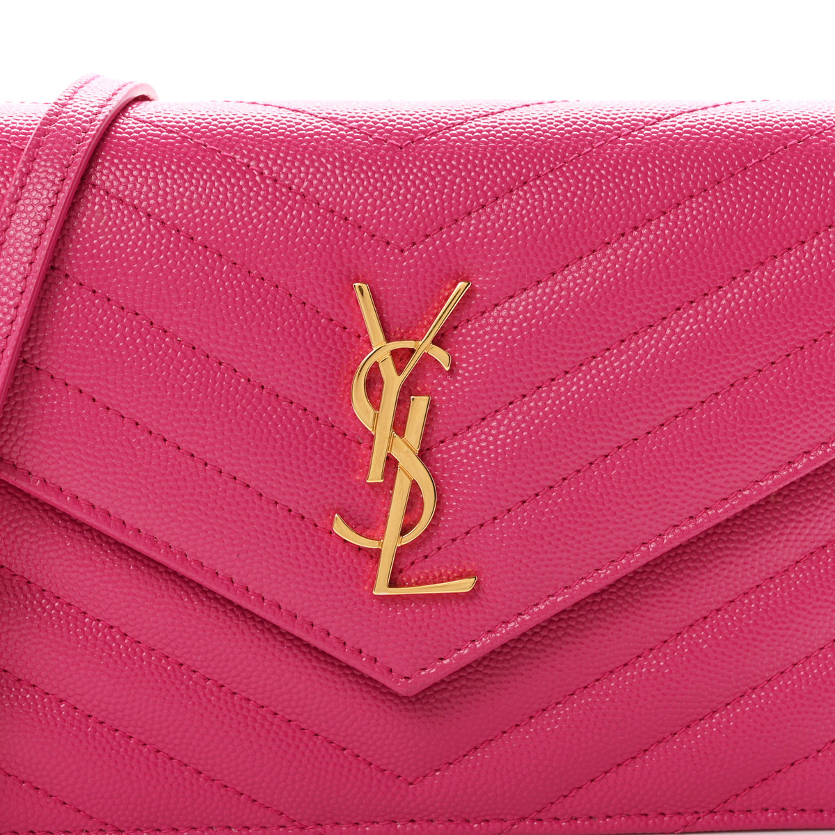 Saint Laurent Grain De Poudre Matelasse Chevron Monogram Envelope Chain Wallet Fuxia Couture 9 of 12
