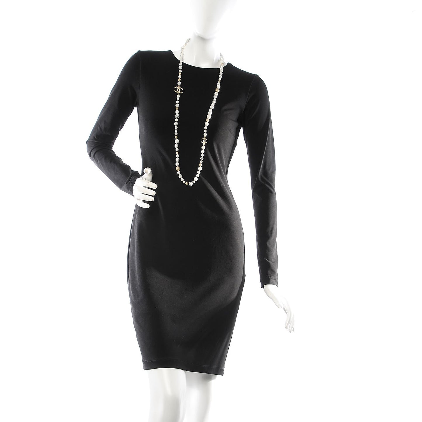 Marble Beaded CC Long Necklace Gold White