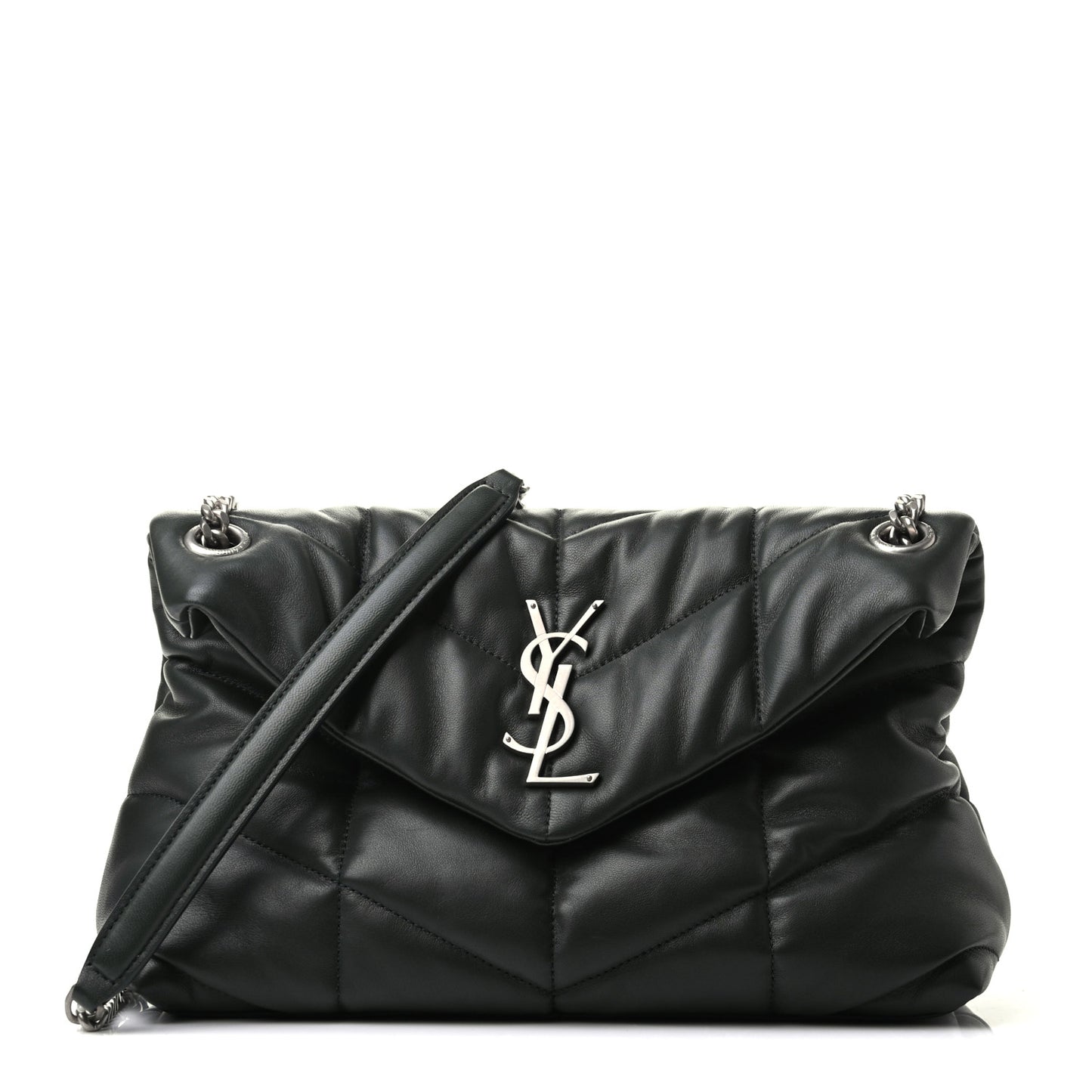 Lambskin Quilted Small Loulou Puffer Monogram Chain Satchel Dark Green