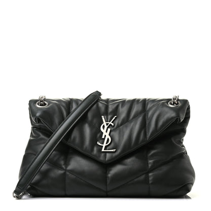 Saint Laurent Lambskin Quilted Small Loulou Puffer Monogram Chain Satchel Dark Green 1 of 10