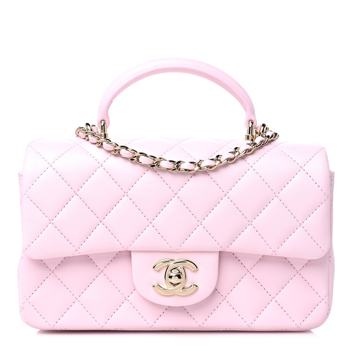 Lambskin Quilted Mini Top Handle Rectangular Flap Light Pink