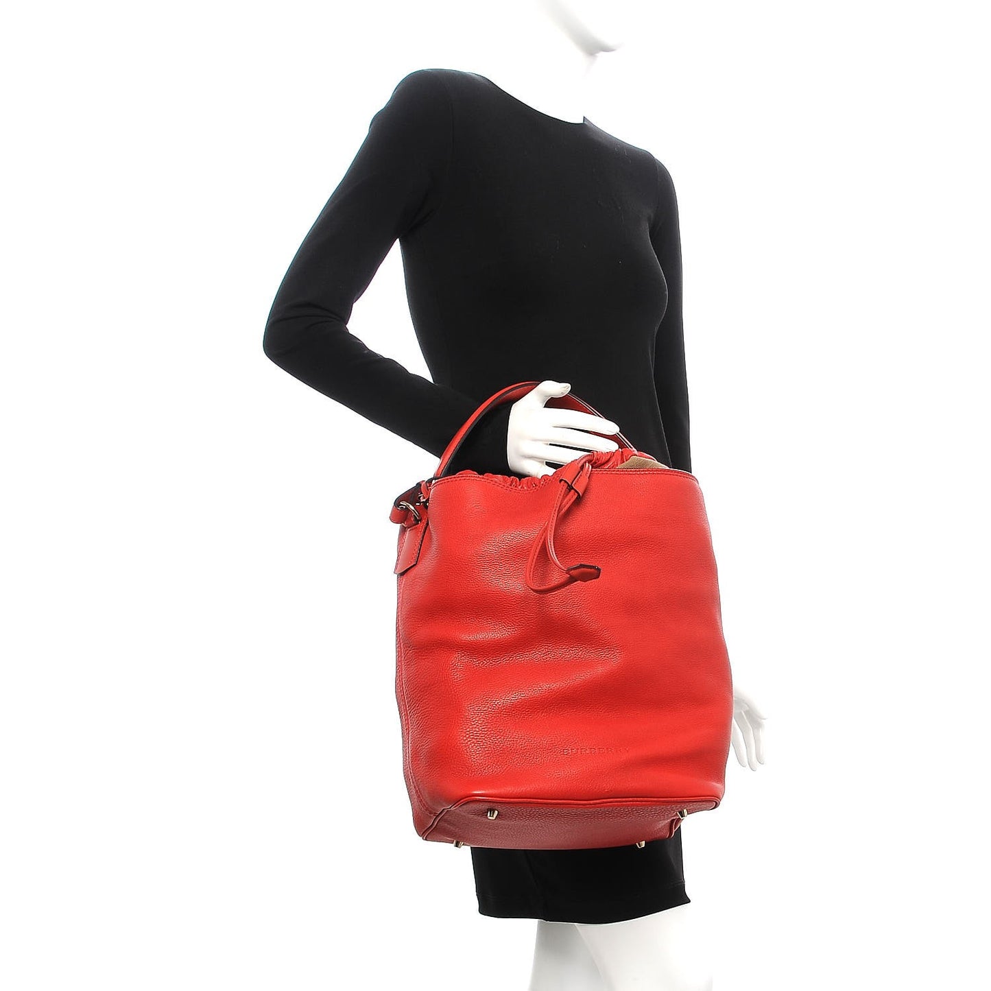 Grainy Calf Bucket Shoulder Bag Red