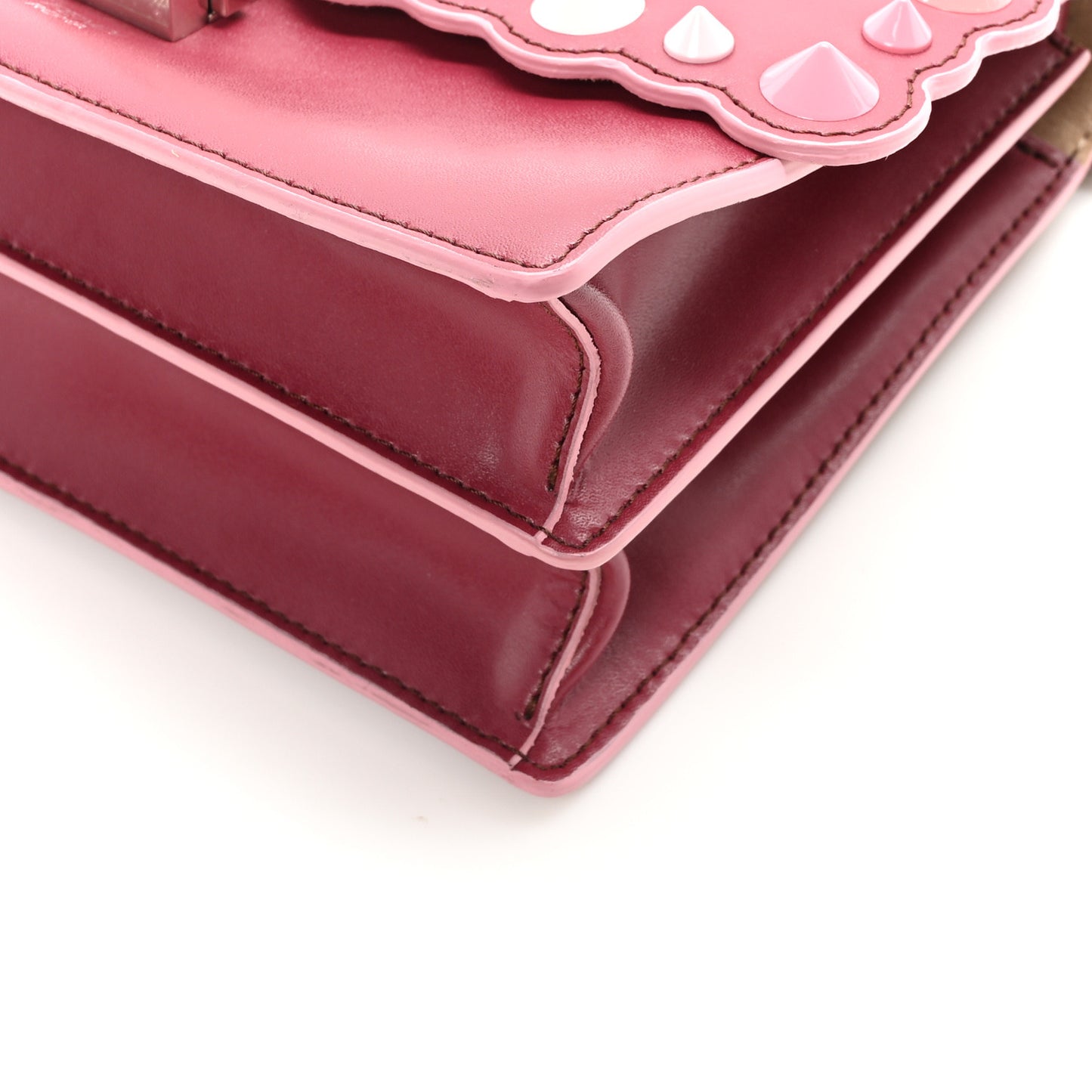 Vitello Liberty Scalloped Studded Small Kan I Shoulder Bag Black Cherry Multicolor