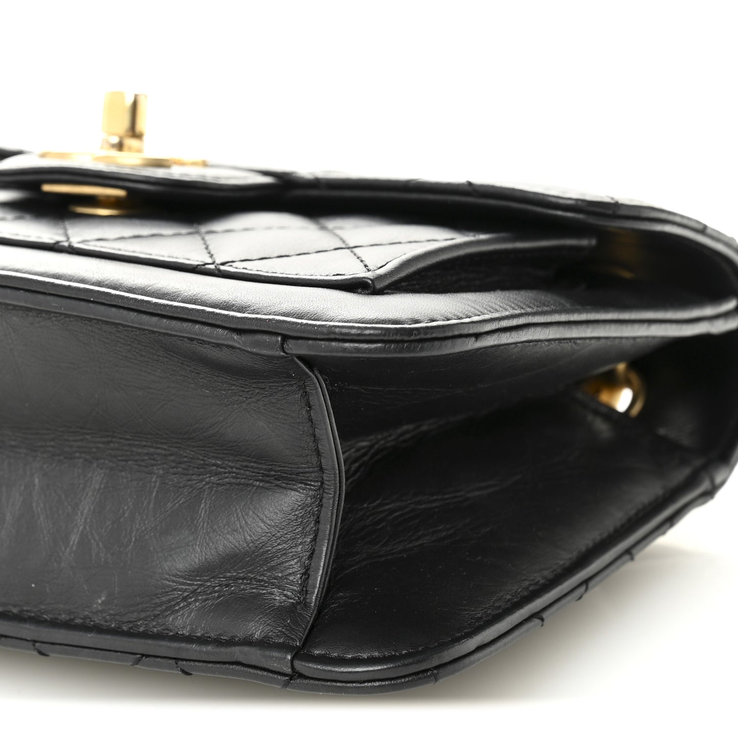 Aged Calfskin Quilted Double You Mini Flap Black