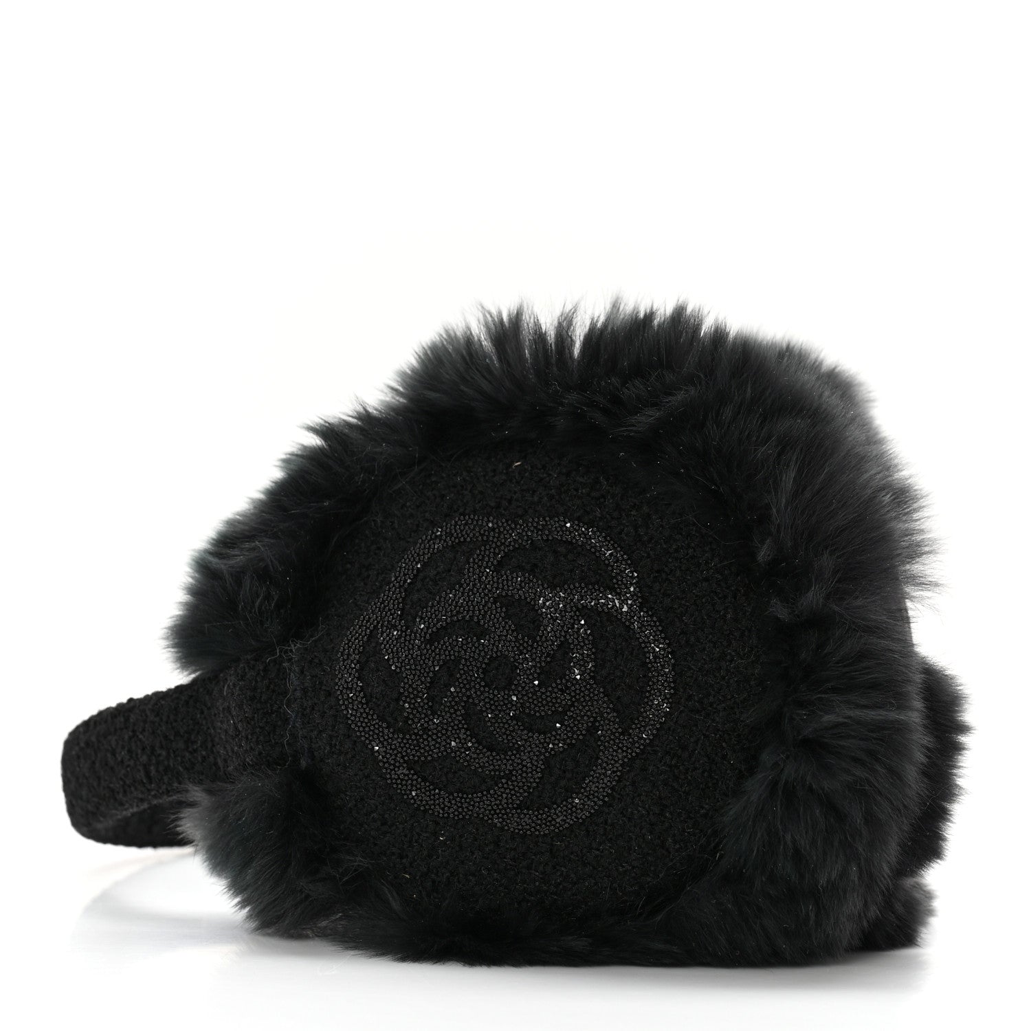 Chanel Rabbit Fur Tweed Cameilla Ear Muffs Black Grey 4 of 7