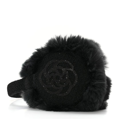 Chanel Rabbit Fur Tweed Cameilla Ear Muffs Black Grey 4 of 7