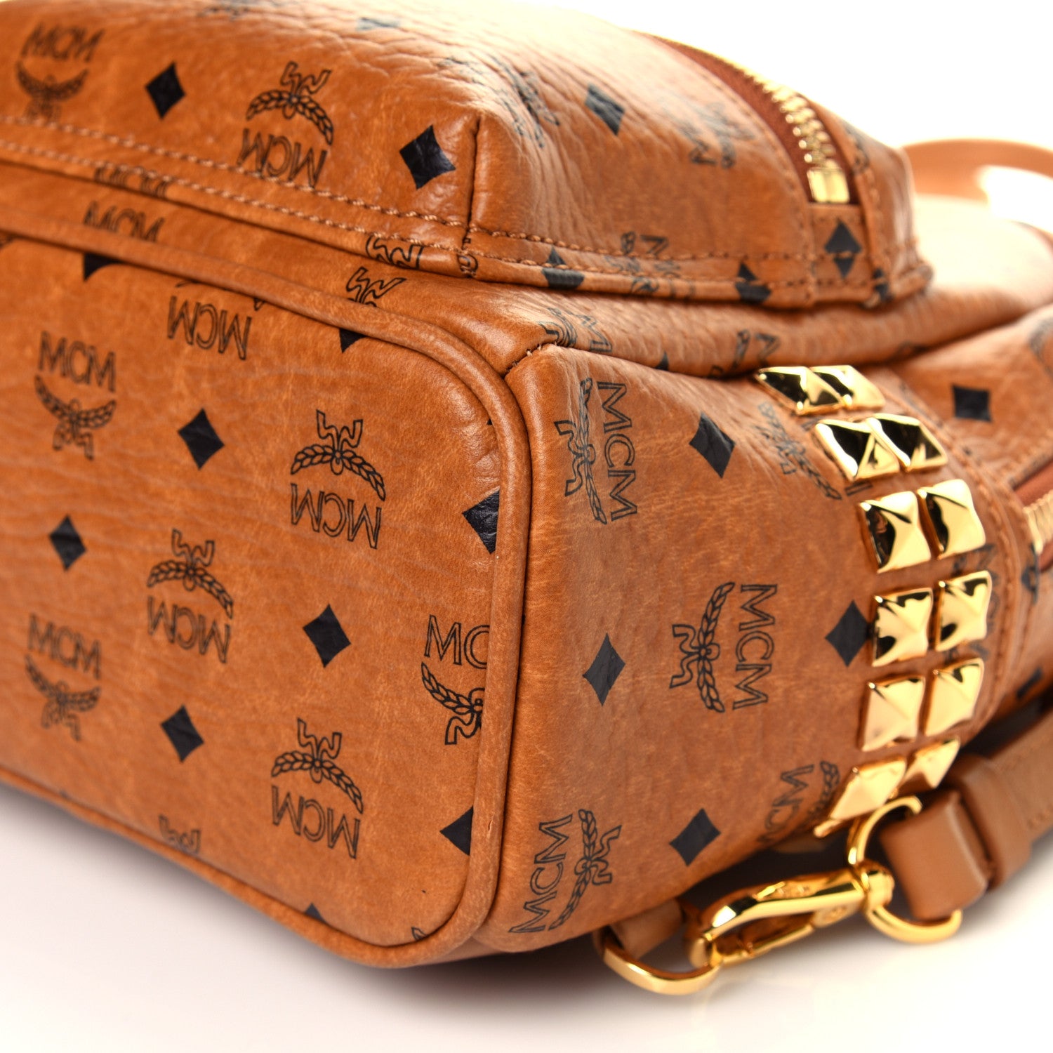 MCM Visetos Side Stud Mini Stark Backpack Cognac 8 of 9
