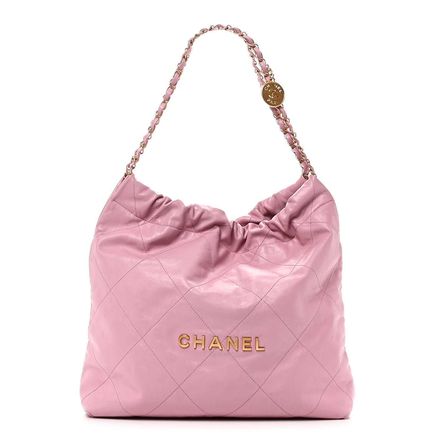 Chanel Shiny Calfskin Quilted Chanel 22 Drawstring Bag Pink 1 of 11