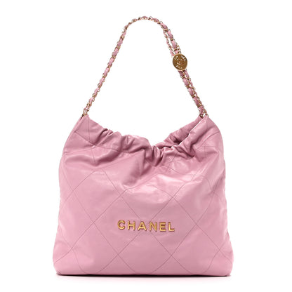 Chanel Shiny Calfskin Quilted Chanel 22 Drawstring Bag Pink 1 of 11