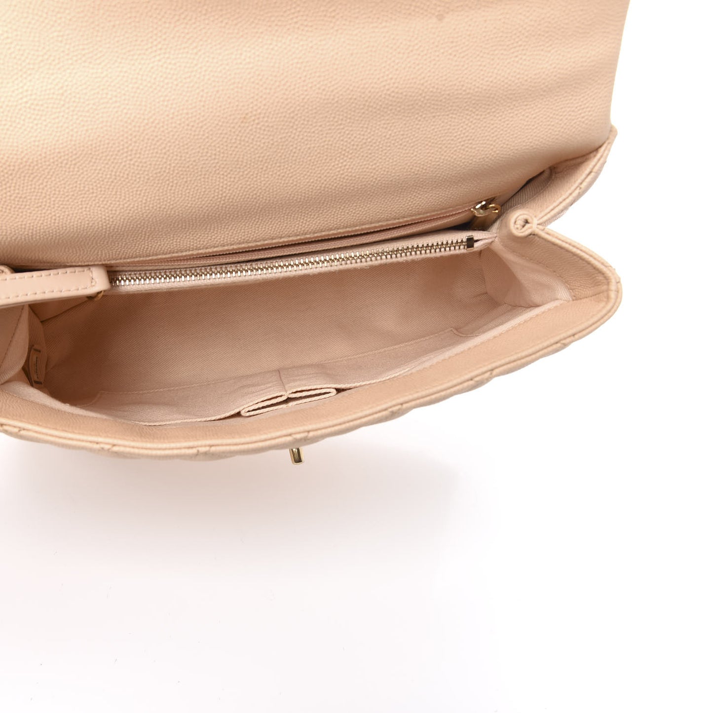 Caviar Quilted Small Coco Handle Flap Beige