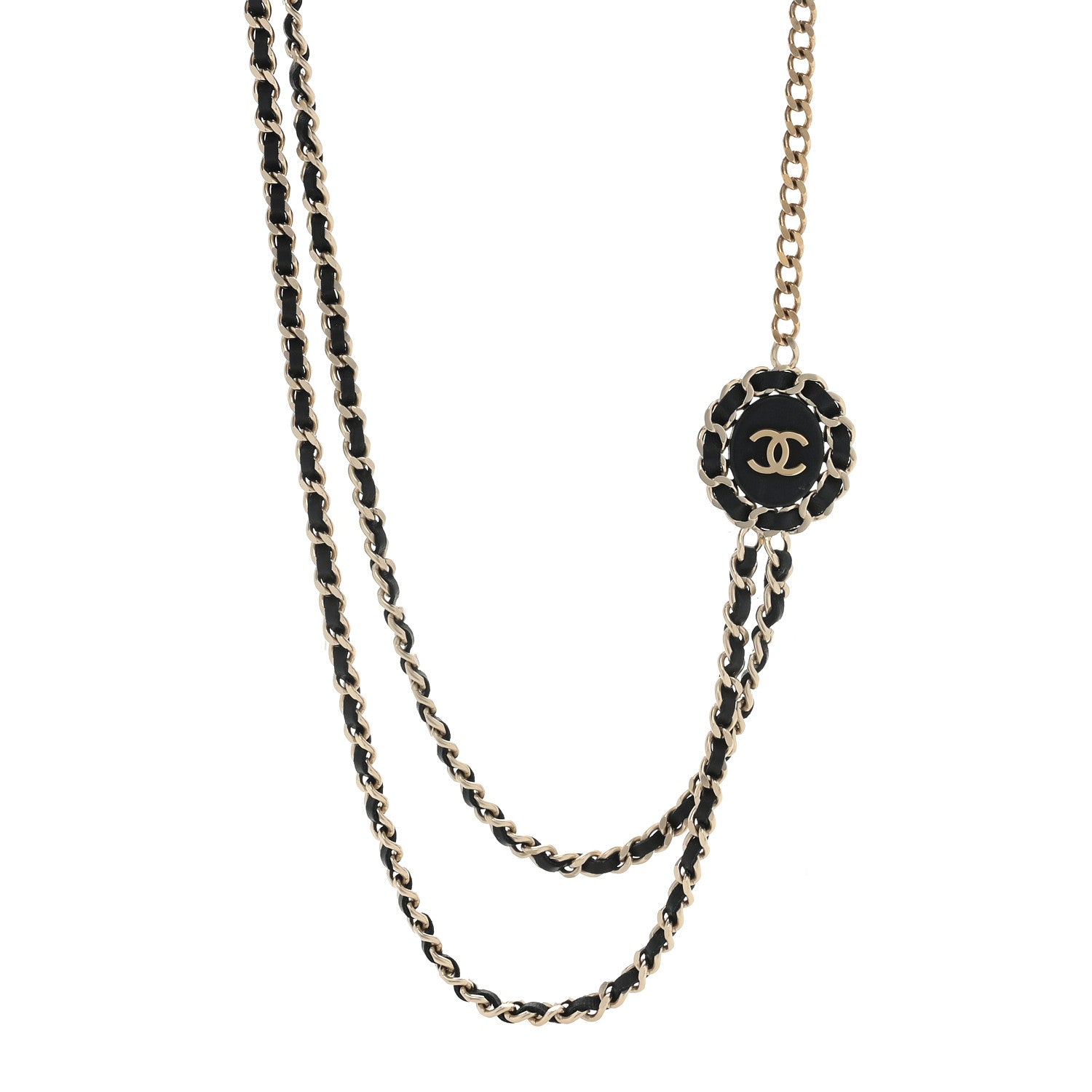 Chanel Lambskin CC Long Chain Necklace Black Gold 1 of 5
