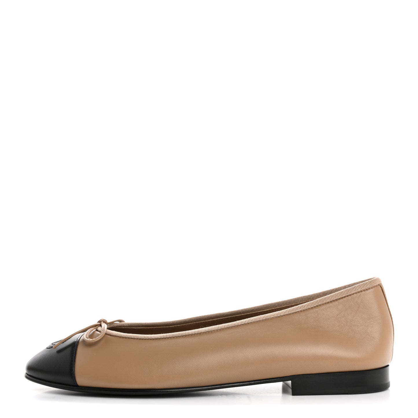 Lambskin Cap Toe CC Ballerina Flats 39 Beige Black