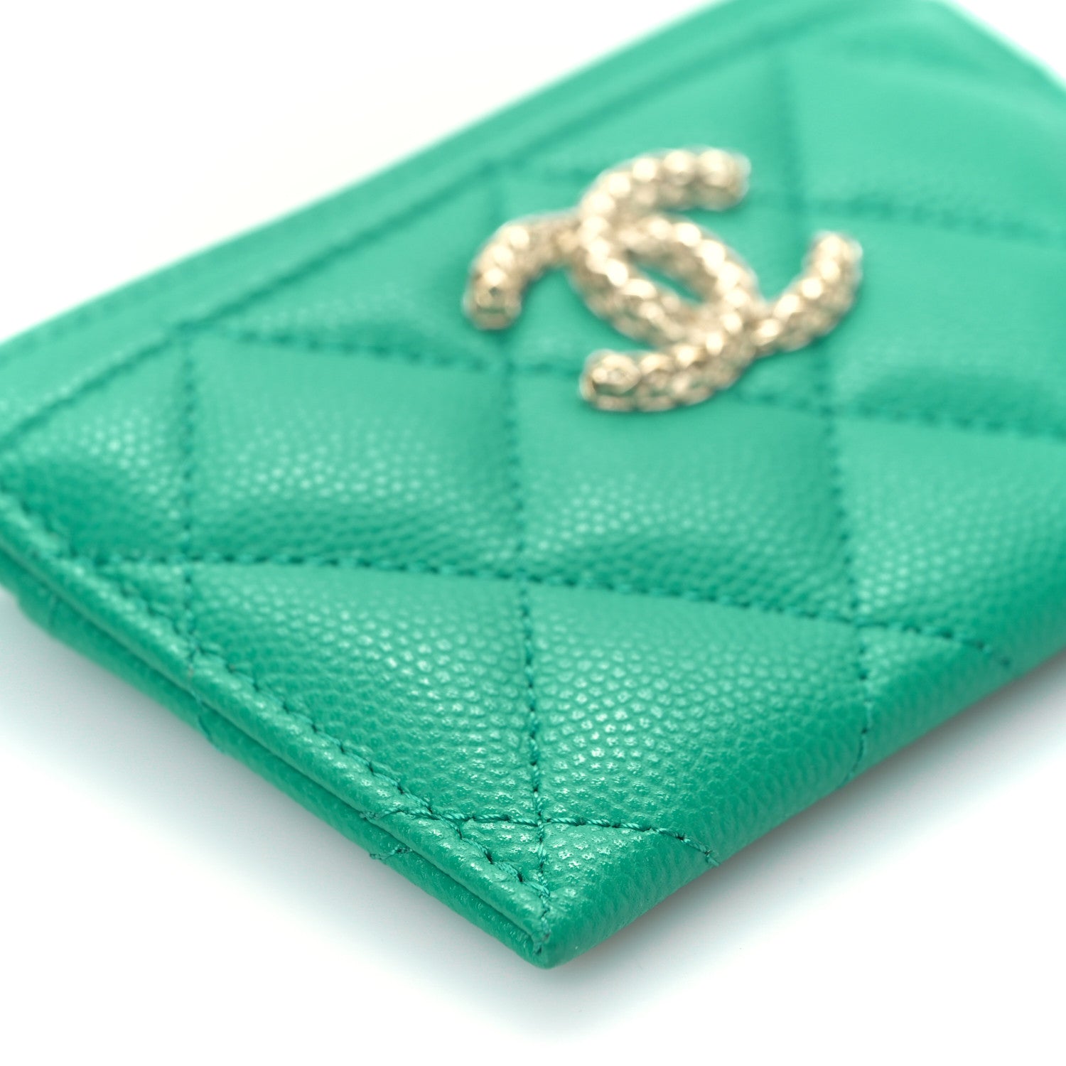 Chanel Caviar Metal Perforated Quilted CC Card Holder Green 10 of 11