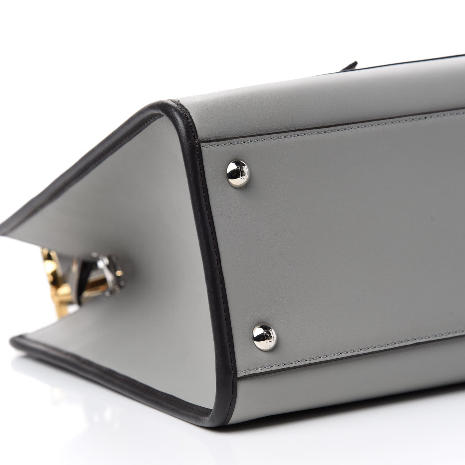 Fendi Vitello Century Opaco F is Fendi Bi-Color Regular Runaway Satchel Ghiaccio Ebano 7 of 11