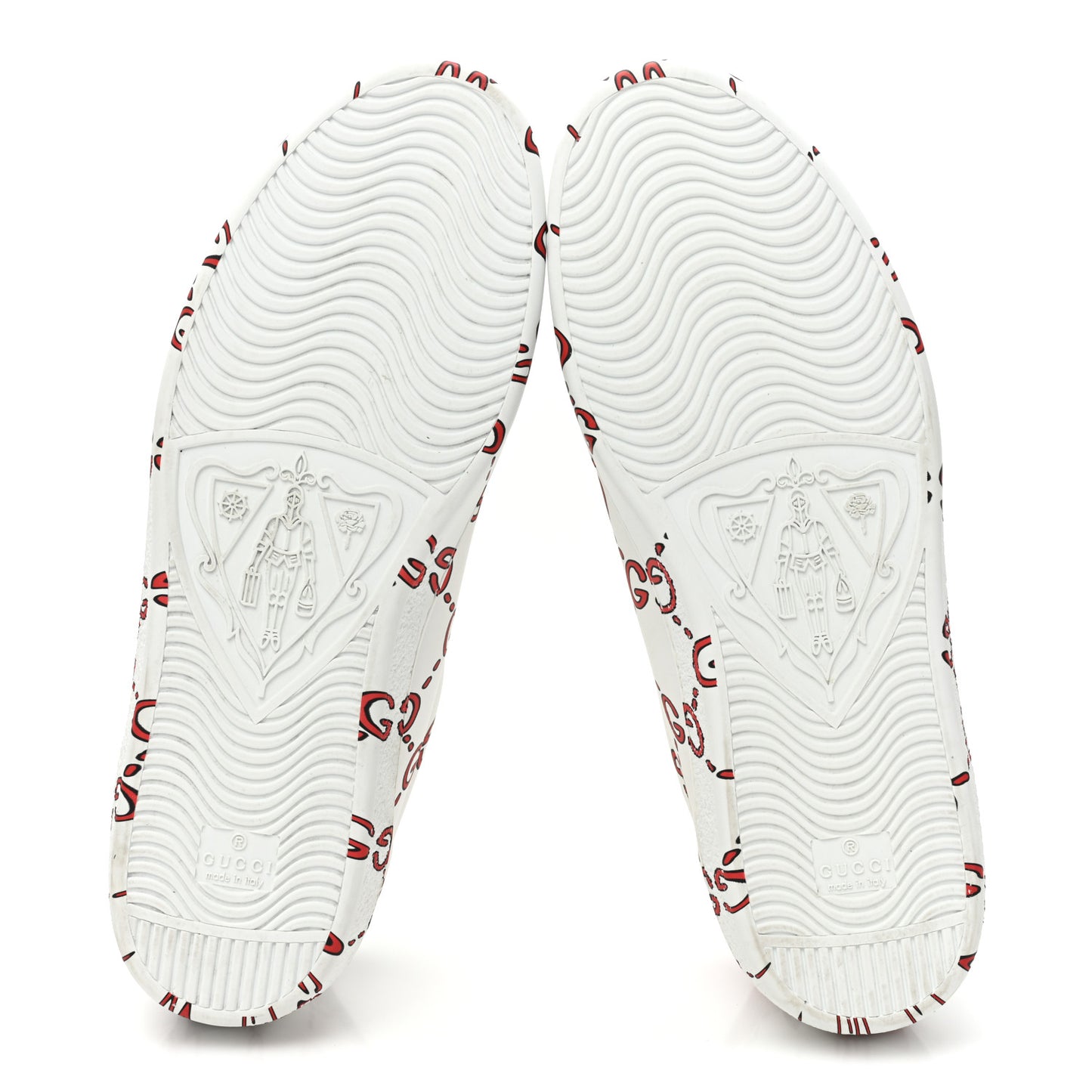 Calfskin GucciGhost Print Mens Ace Sneakers 10.5 White Hibiscus Red