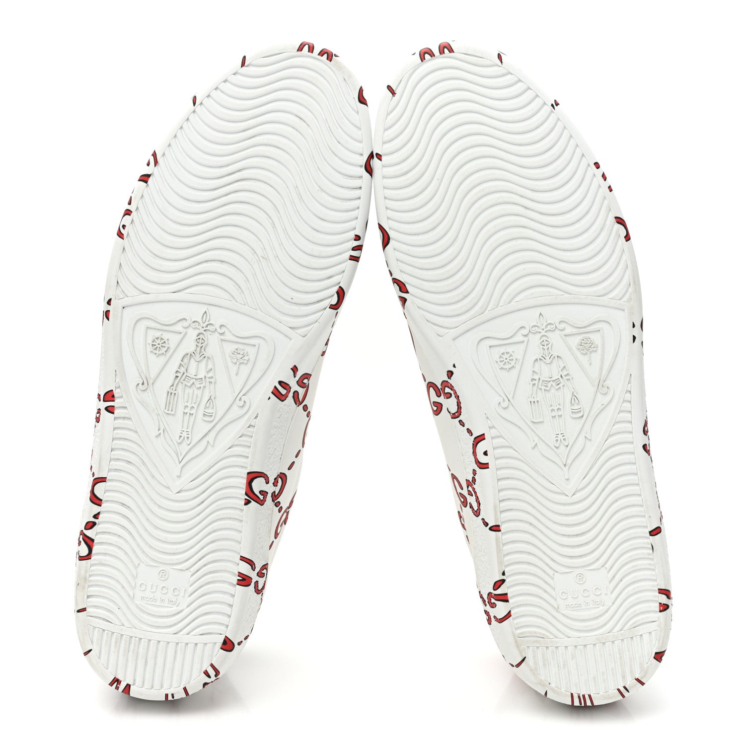 Gucci Calfskin GucciGhost Print Mens Ace Sneakers 10.5 White Hibiscus Red 6 of 11