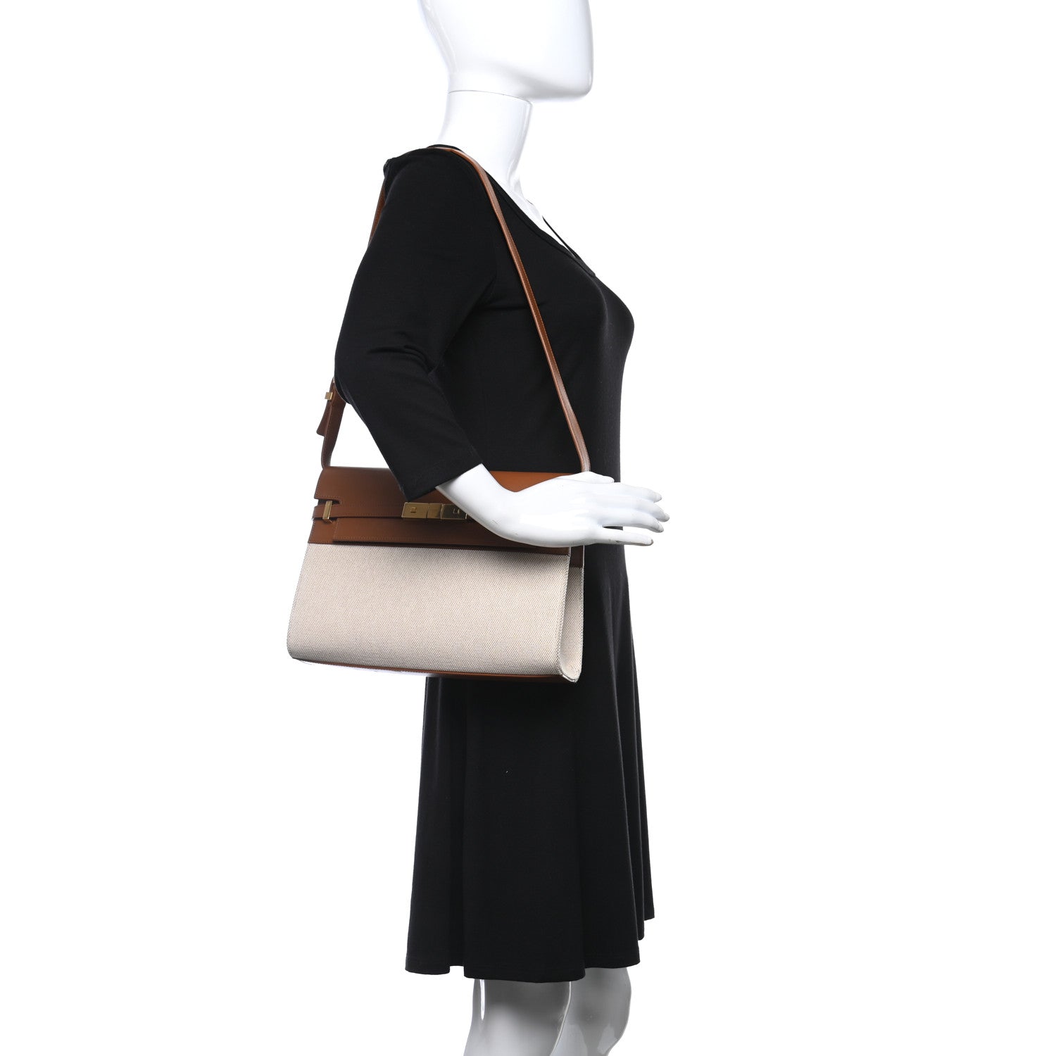 Saint Laurent Canvas Calfskin Manhattan Shoulder Bag Natural Beige Brick 2 of 9
