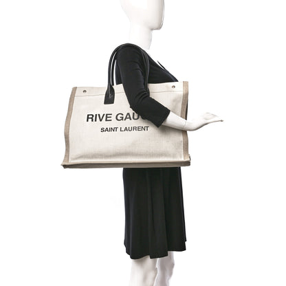 Saint Laurent Linen Calfskin Rive Gauche Tote Optic White 2 of 8