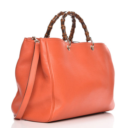Gucci Calfskin Large Bamboo Shopper Tote New Dark Orange 4 of 9