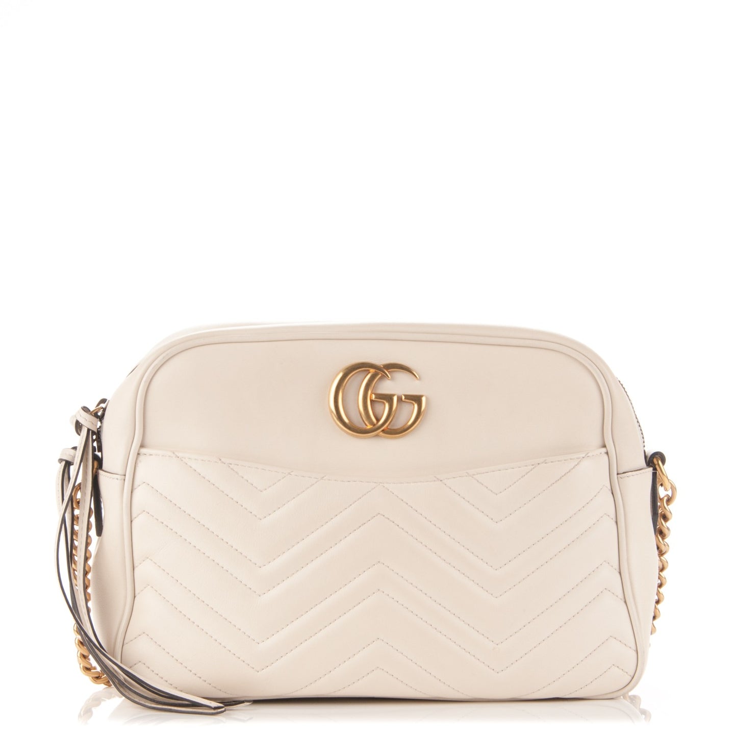 Calfskin Matelasse Medium GG Marmont Chain Shoulder Bag Mystic White