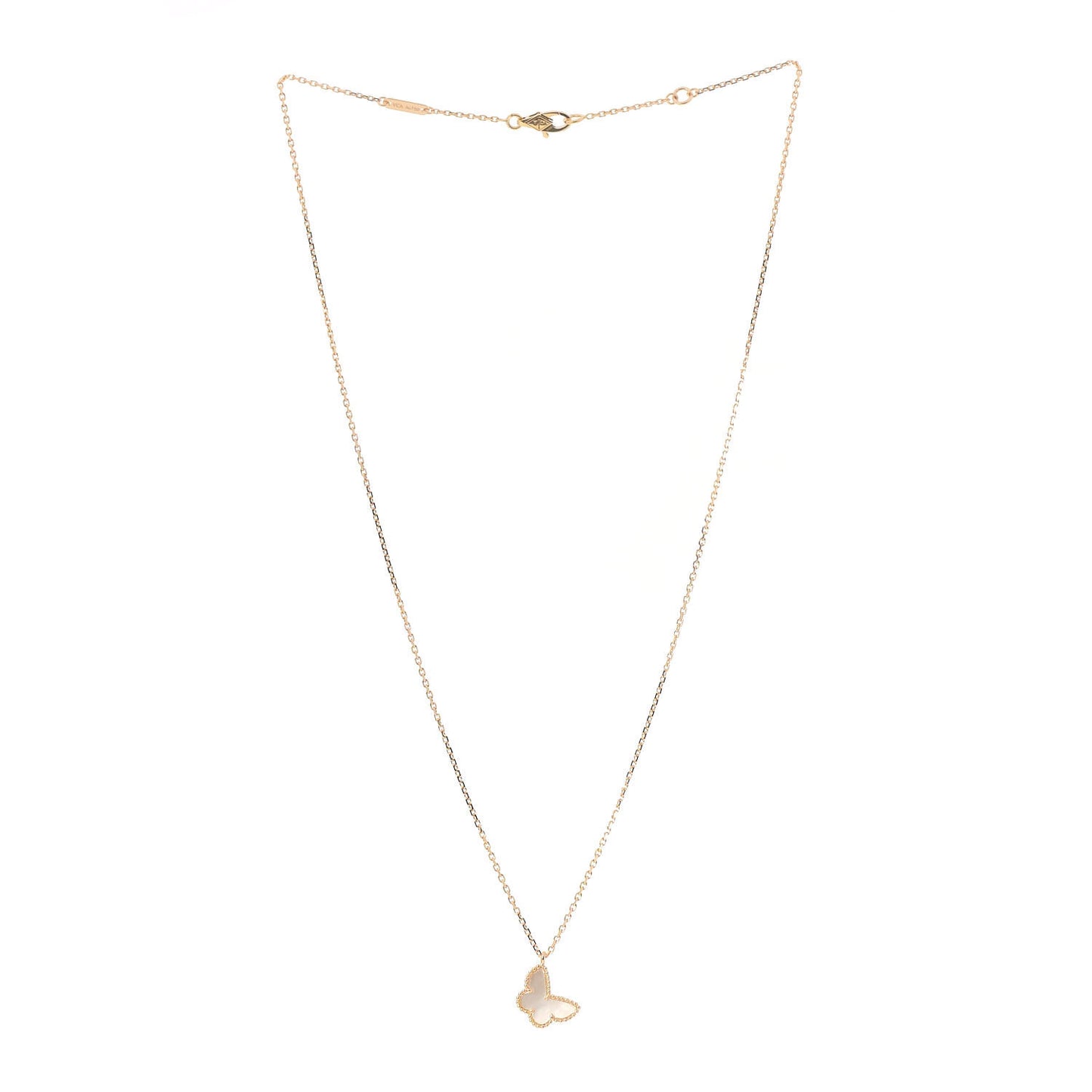 18K Yellow Gold Mother of Pearl Sweet Alhambra Butterfly Pendant Necklace