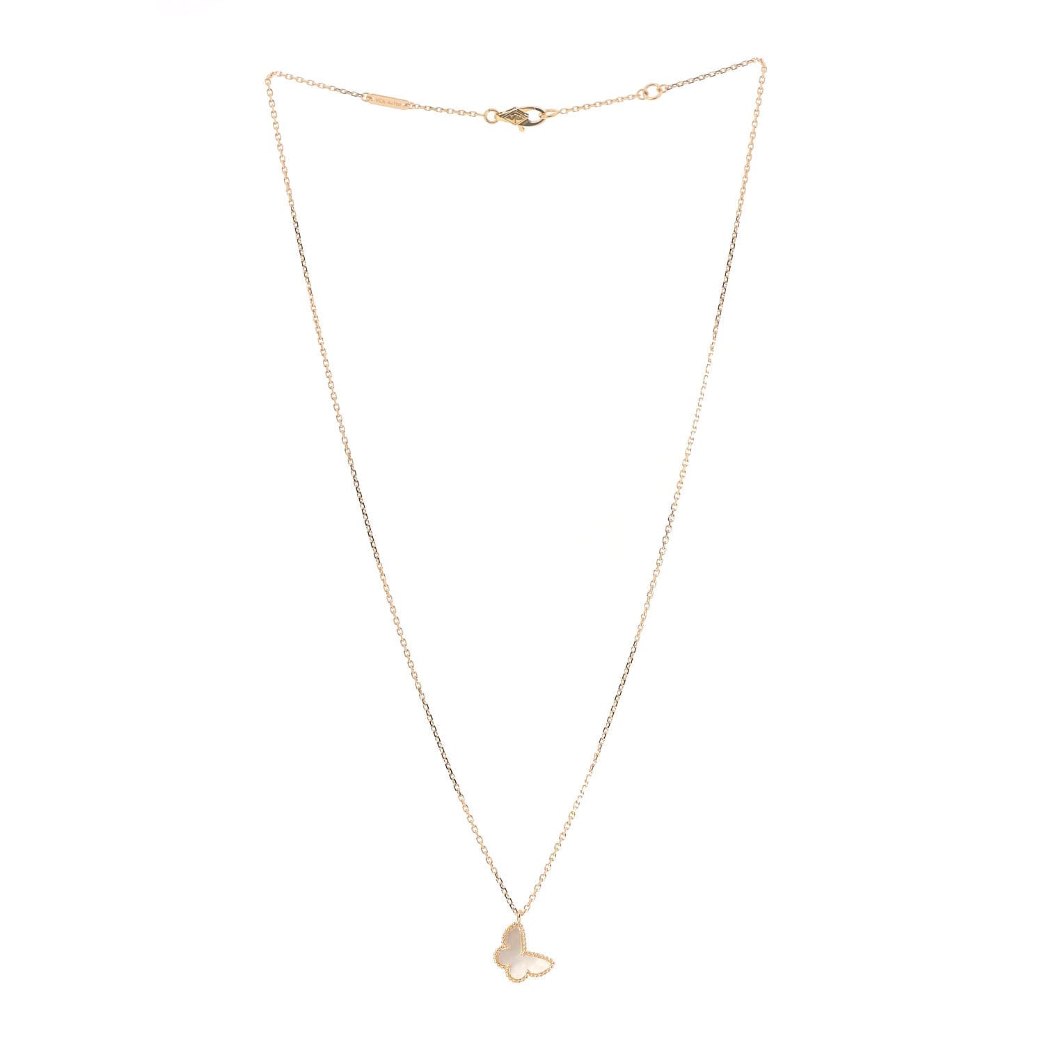 Van Cleef & Arpels 18K Yellow Gold Mother of Pearl Sweet Alhambra Butterfly Pendant Necklace 3 of 6