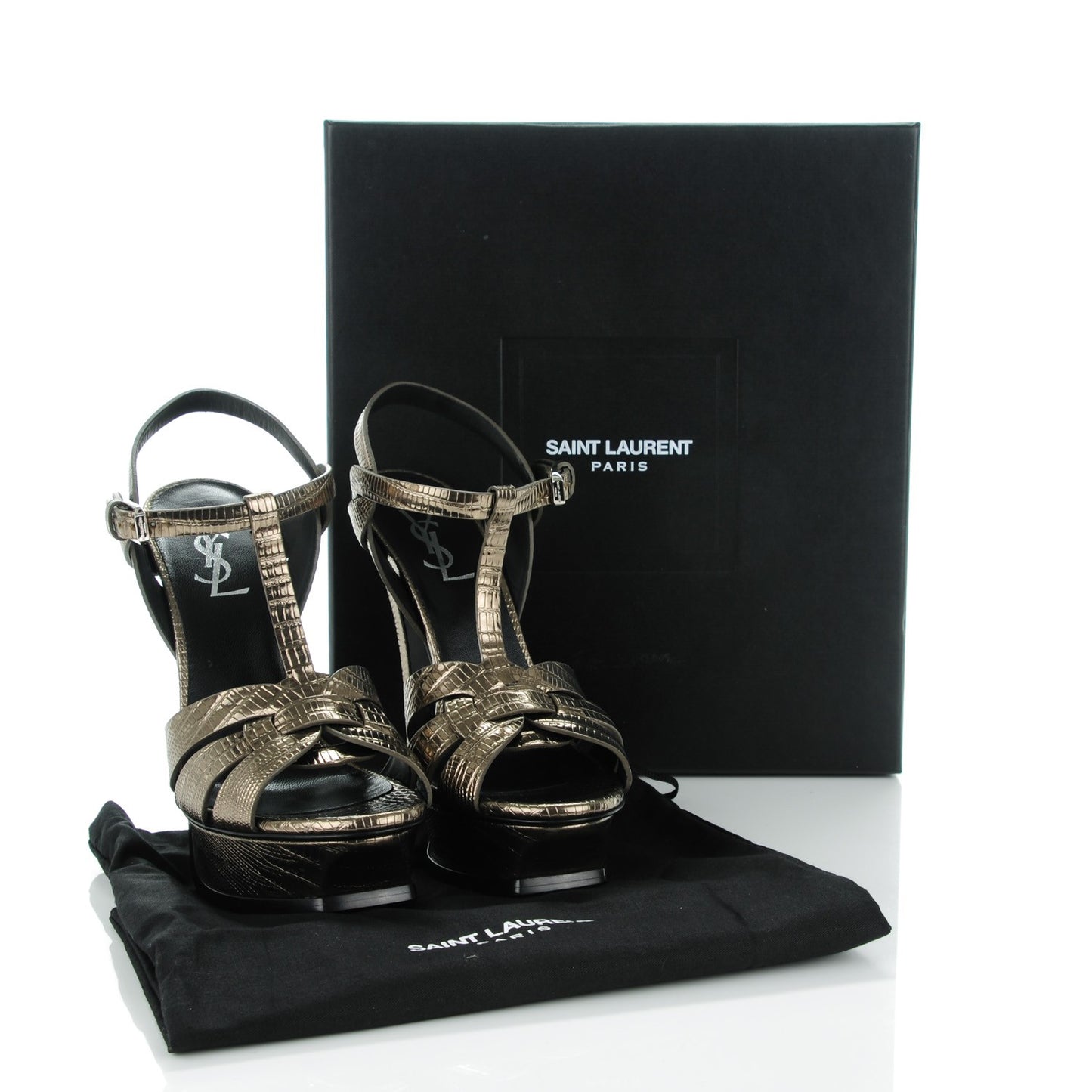 Calfskin Lizard Embossed Tribute 105 Platform Sandals 38.5 Topas