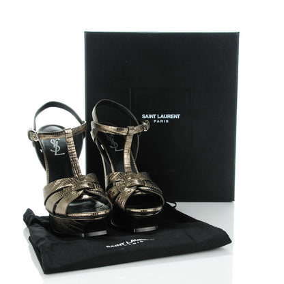 Saint Laurent Calfskin Lizard Embossed Tribute 105 Platform Sandals 38.5 Topas 7 of 7