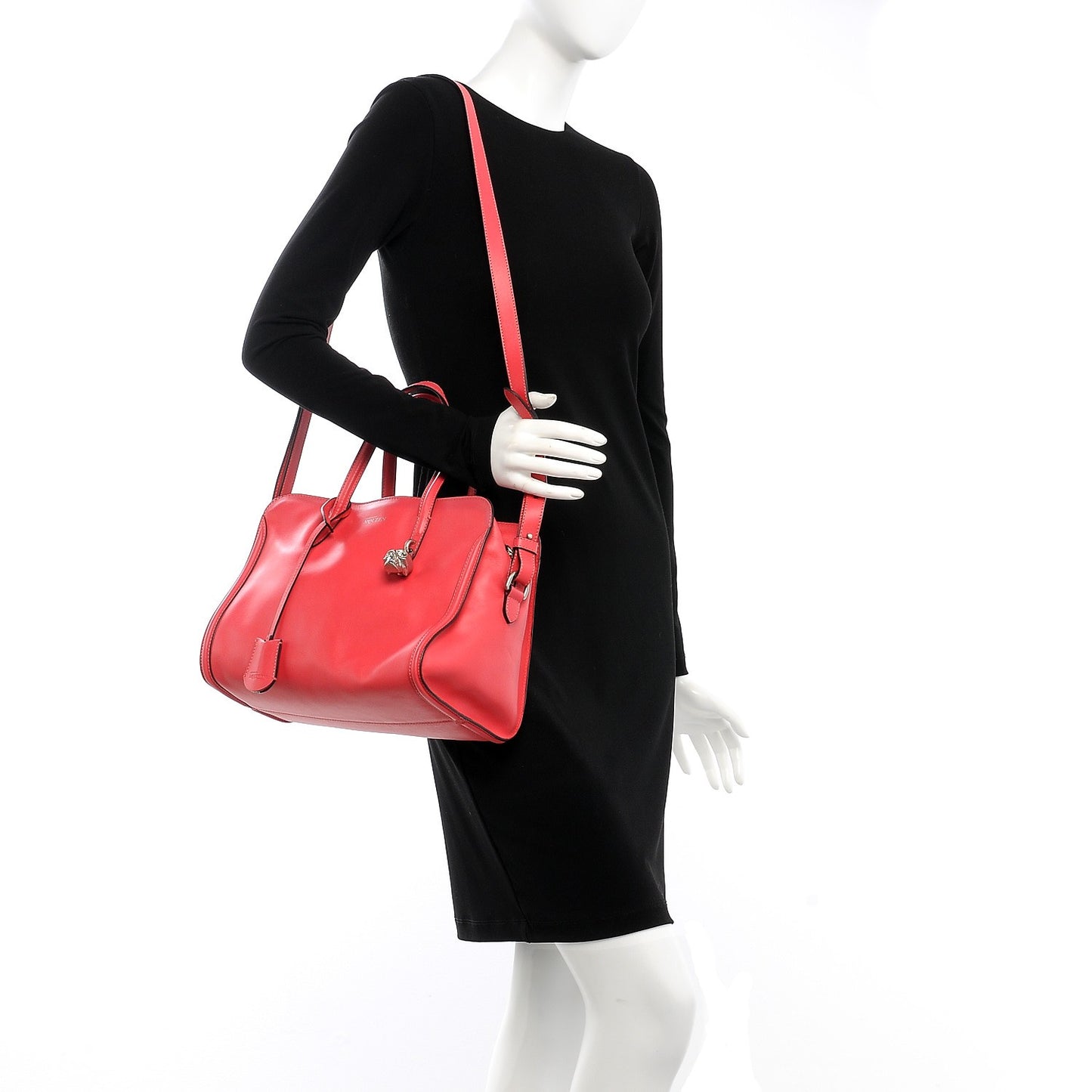 Pebbled Calfskin Small Skull Padlock Zip Around Tote Pink