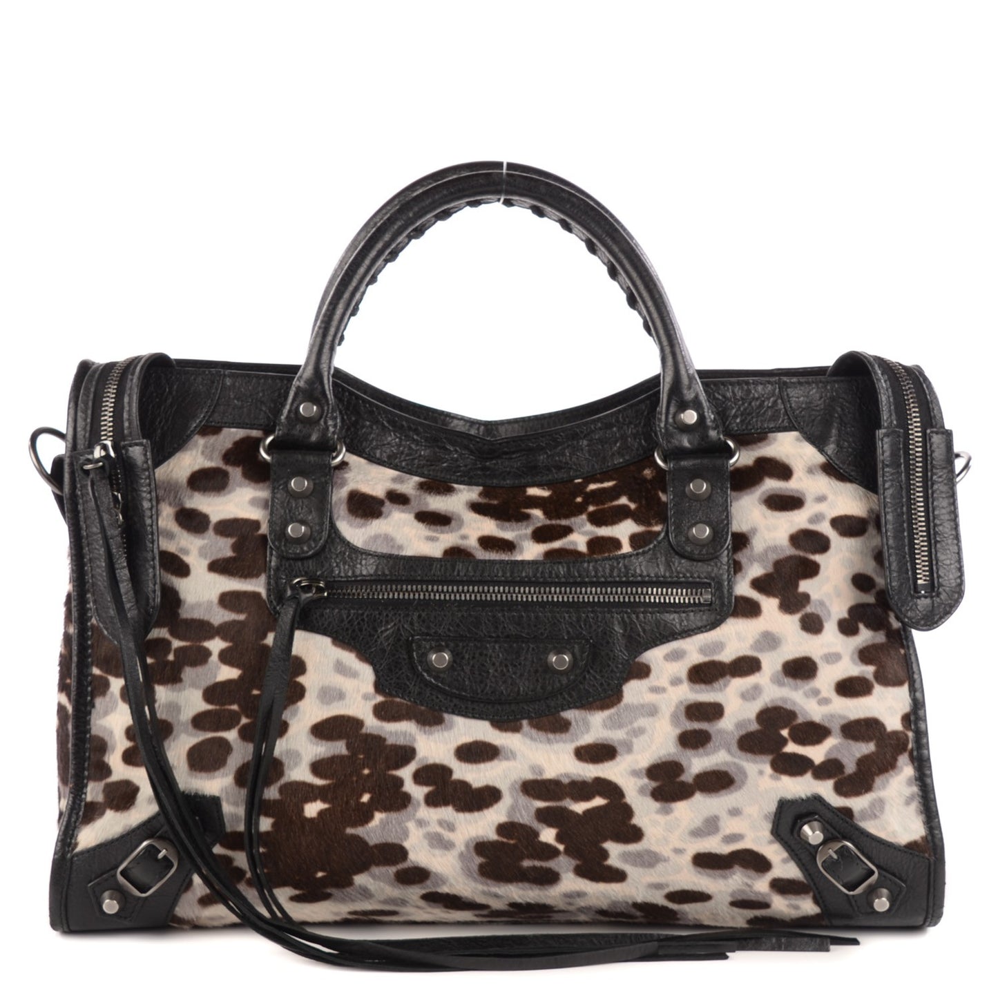 Leopard Pony Hair Classic Hardware City Black