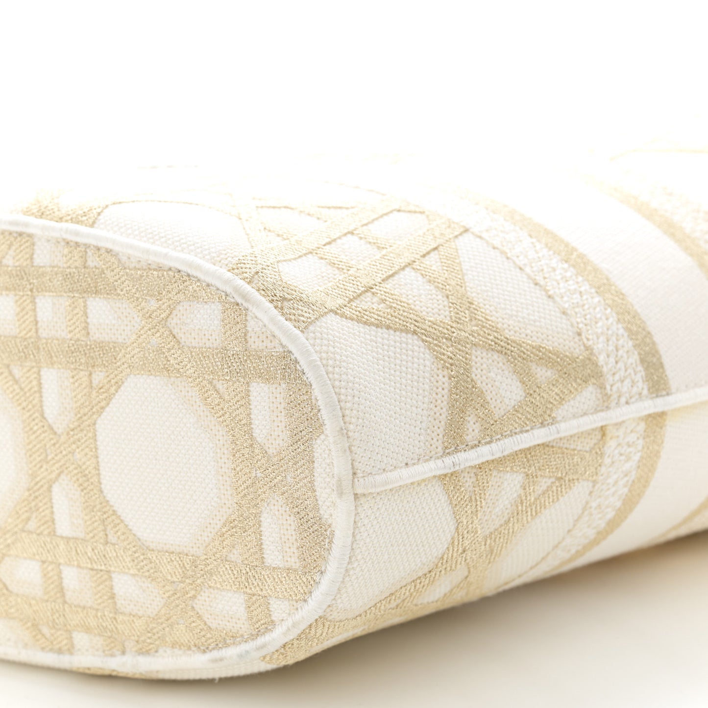 Canvas Cannage Embroidered Brocart Hat Basket Bag White Gold