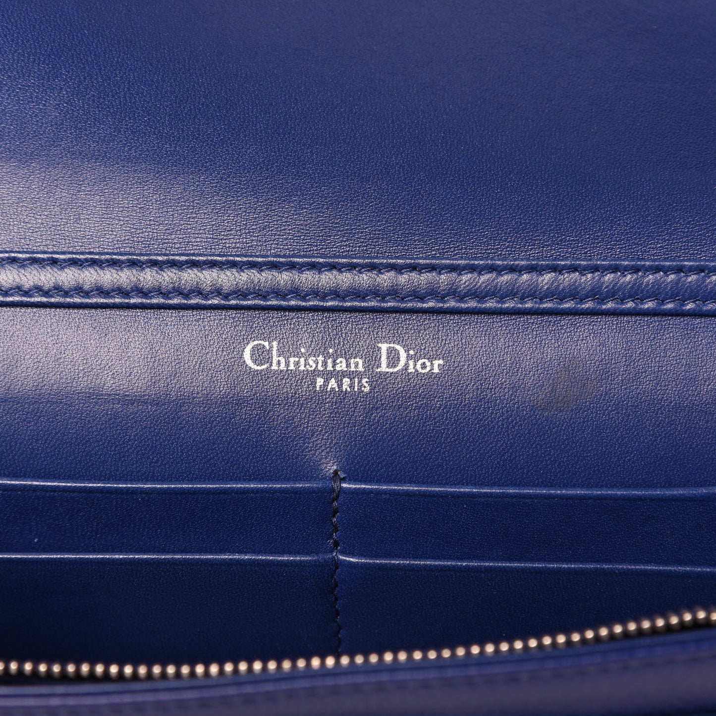Grained Calfskin Diorama Wallet on Chain Pouch Blue
