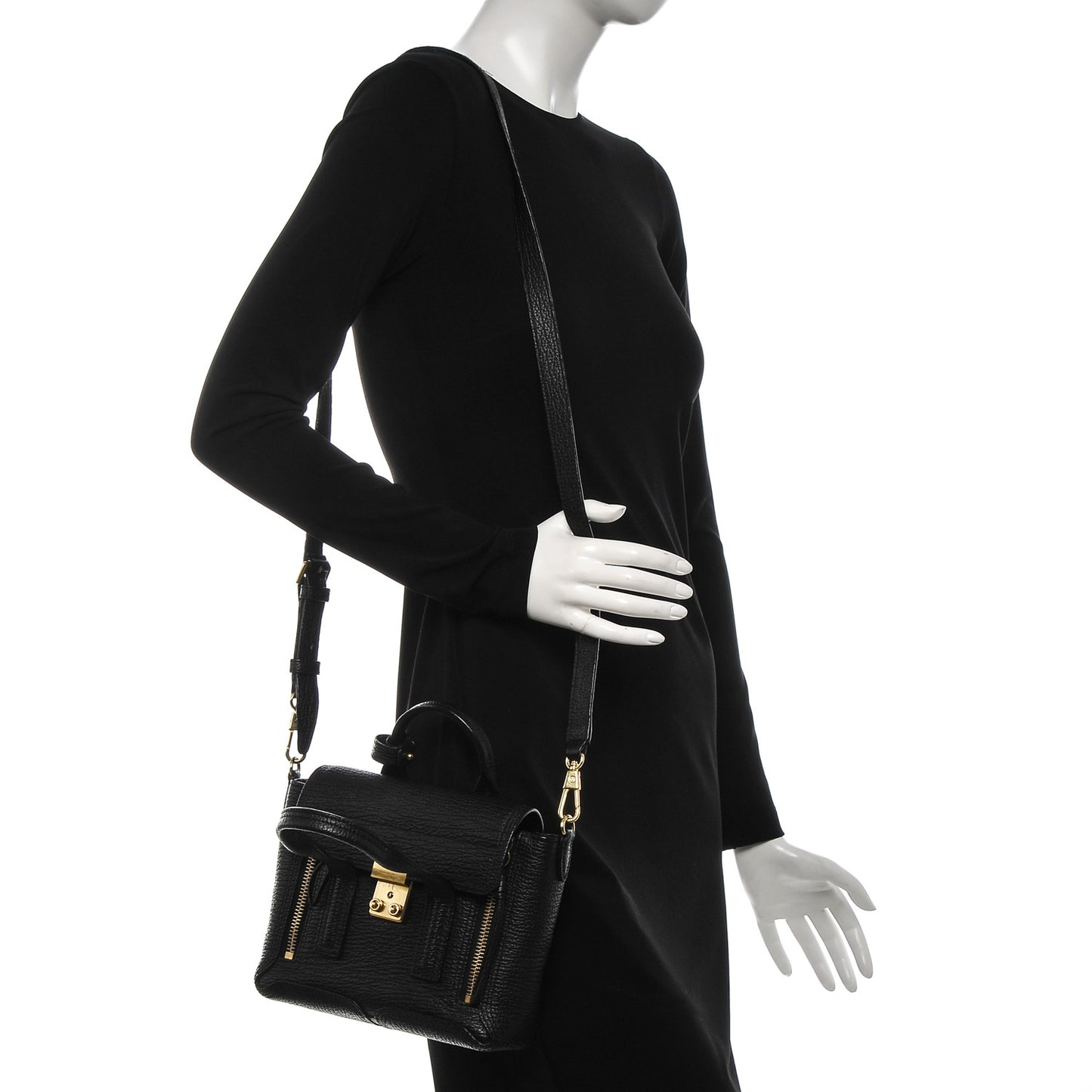 3.1 Textured Calfskin Mini Pashli Satchel Black