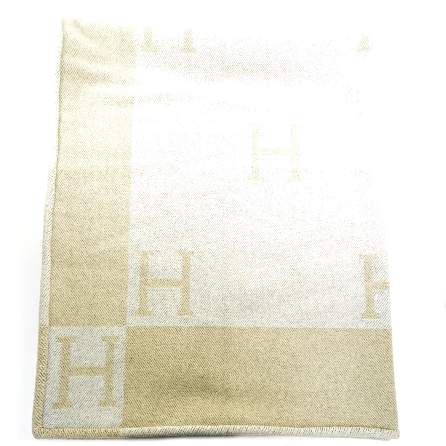 Hermes Wool Cashmere Signature Avalon Blanket Ecru 1 of 2