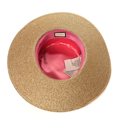 Gucci Glittered Straw Grosgrain Wide Brim Hat S Gold Black 6 of 9