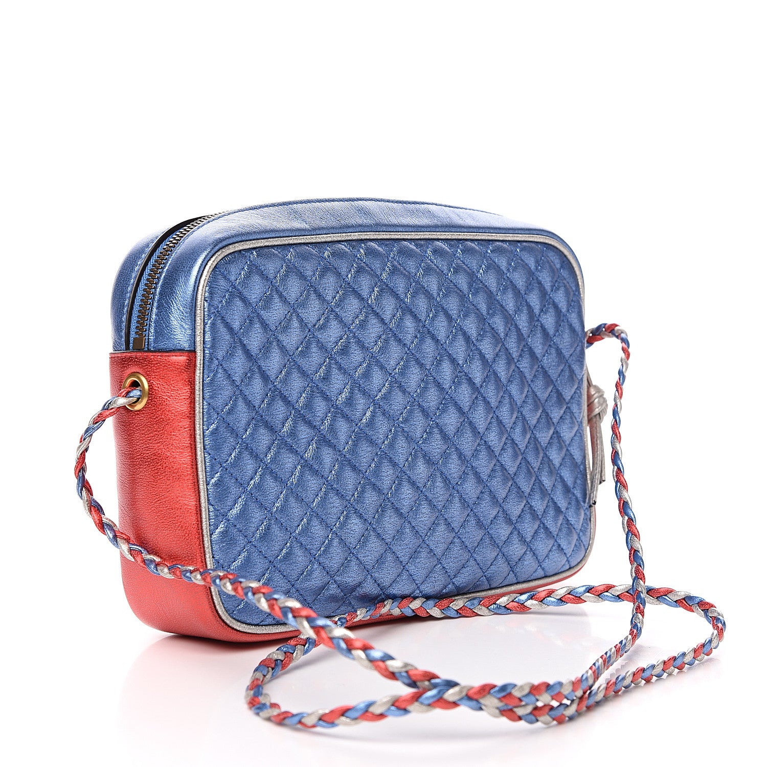 Gucci Laminated Nappa Trapuntata Small Zumi Shoulder Bag Rosso Marine Argento 2 of 8