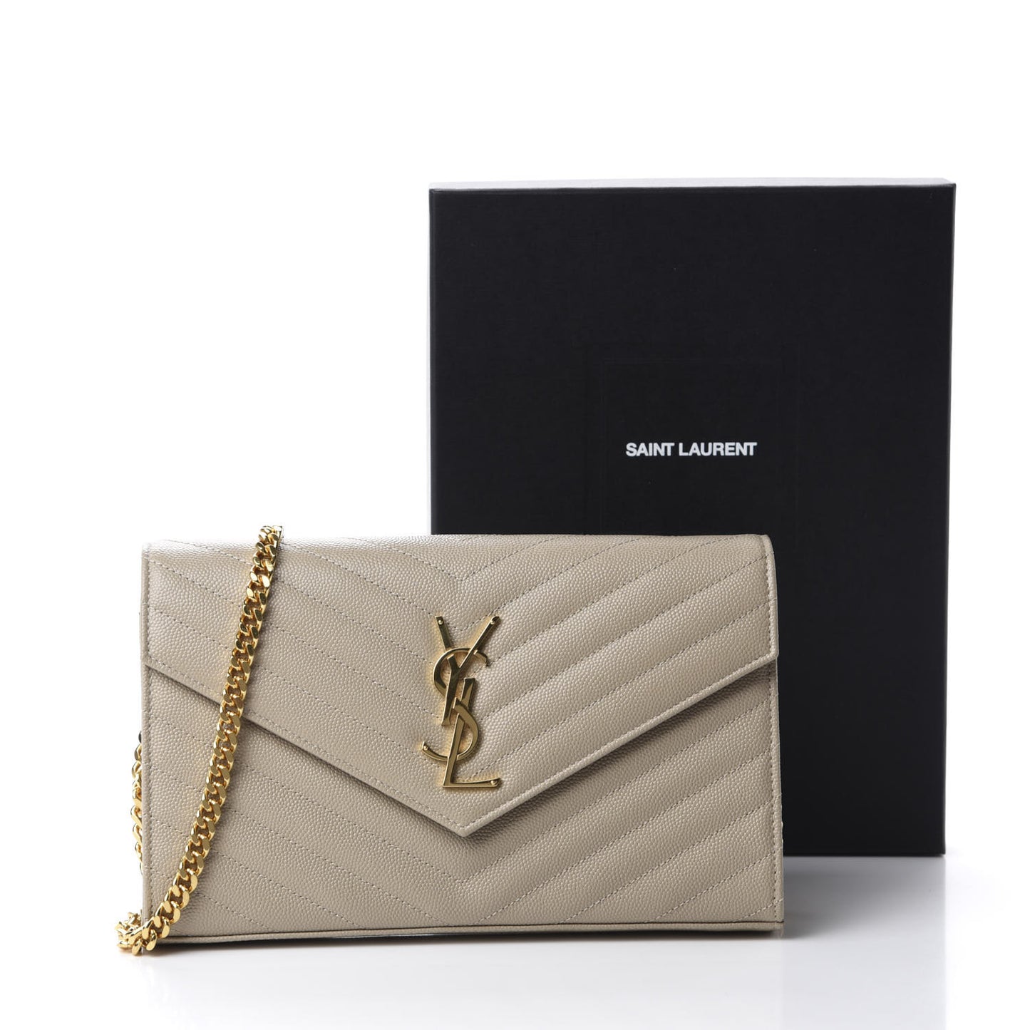 Grain De Poudre Matelasse Chevron Monogram Chain Wallet Dark Beige