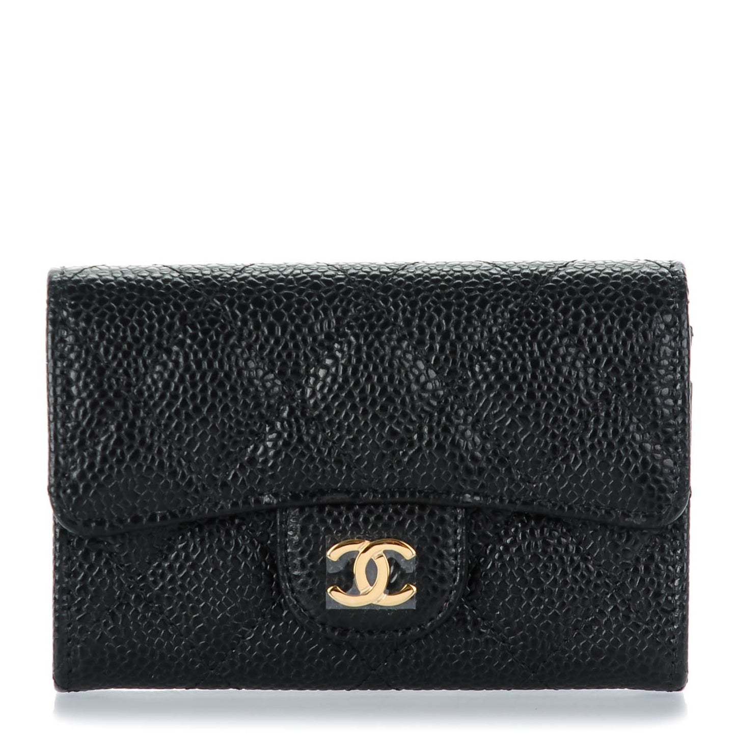 Caviar Quilted Flap Card Holder Black