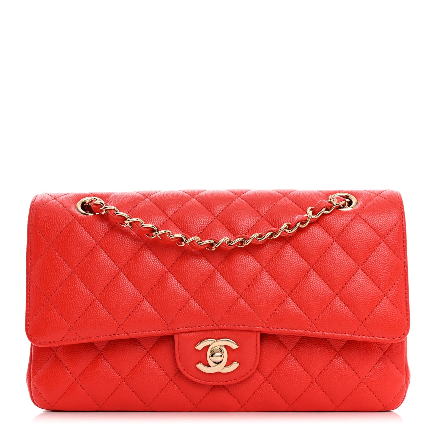 Caviar Quilted Medium Double Flap Red
